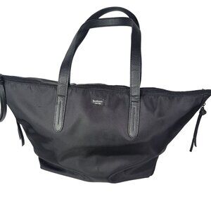 Botkier Black Nylon Large Tote Bag With Leather Trim & Zippered Top Closure